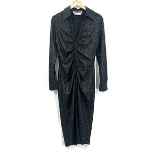 ROTATE Birger Christensen Simone black metallic crinkle bodycon tuxedo dress 8